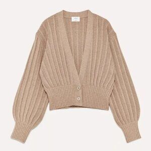 ARITZIA - Wilfred Oatmeal Plunge Front Cardigan Merino Wool V-neck Cardigan - S